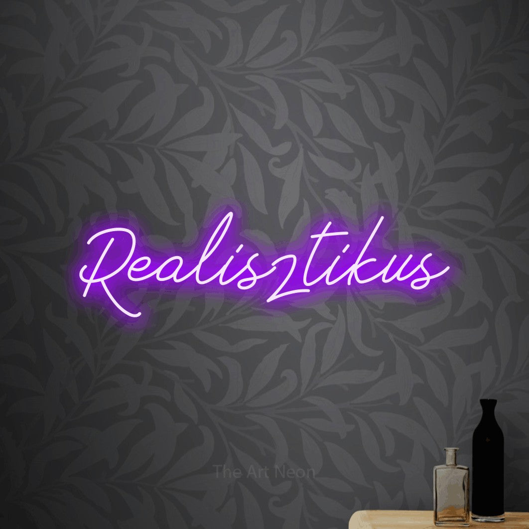 LED neon sign reading “Realisztikus”, arranged in a single line.