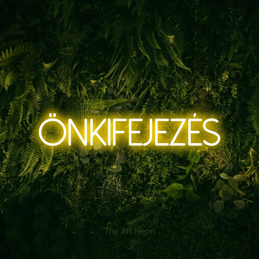 LED neon sign reading “ÖNKIFEJEZÉS”, arranged in a single line.