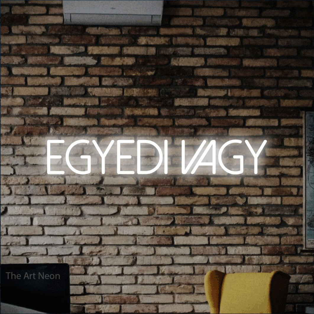 LED neon sign reading “EGYEDI VAGY”, arranged in a single line.