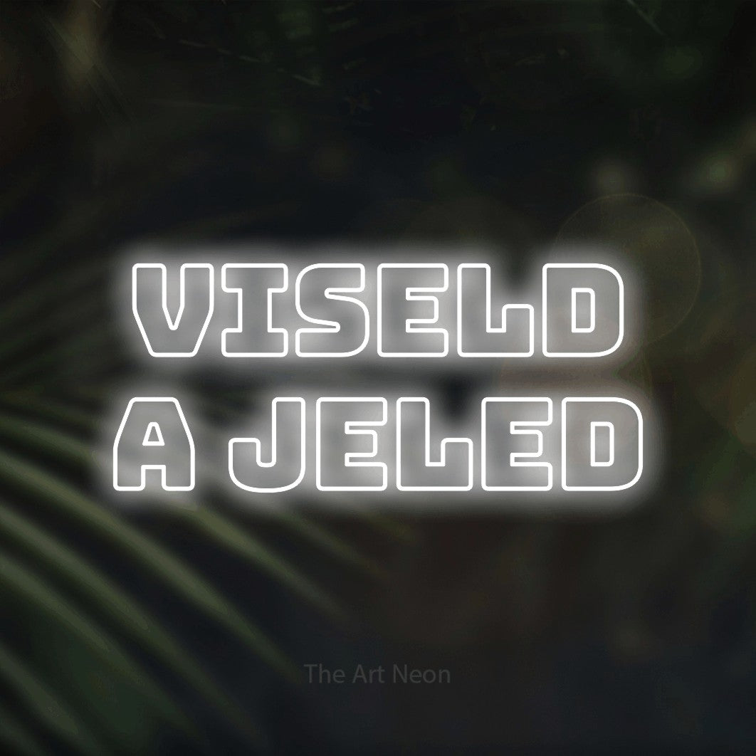 LED neon sign reading “viseld a jeled”, arranged in two lines.