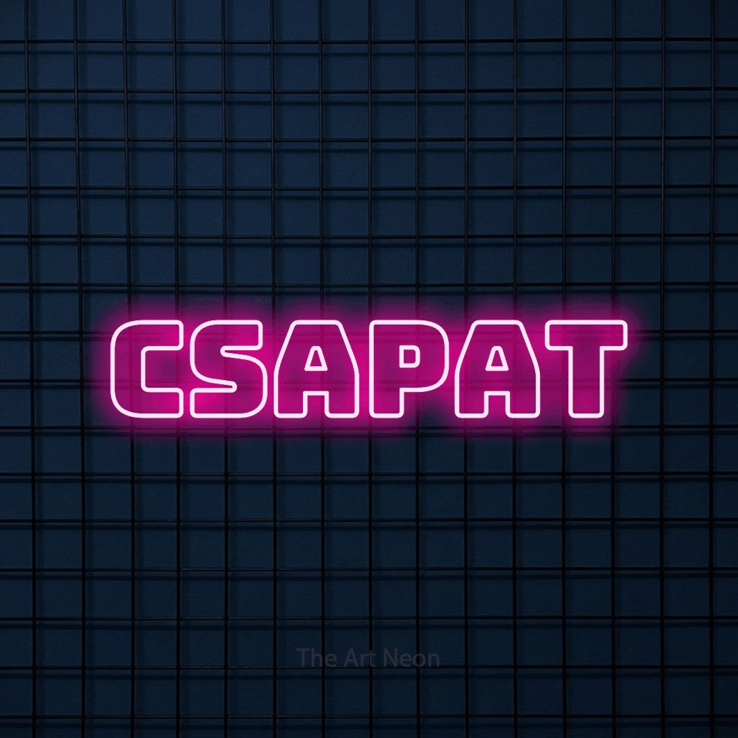 LED neon sign reading “Csapat”, arranged in a single line.
