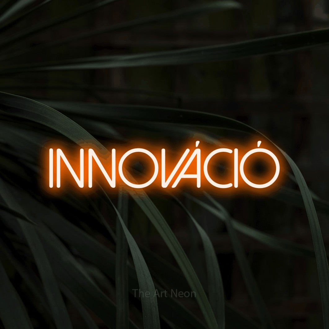 LED neon sign reading “INNOVÁCIÓ”, arranged in a single line.