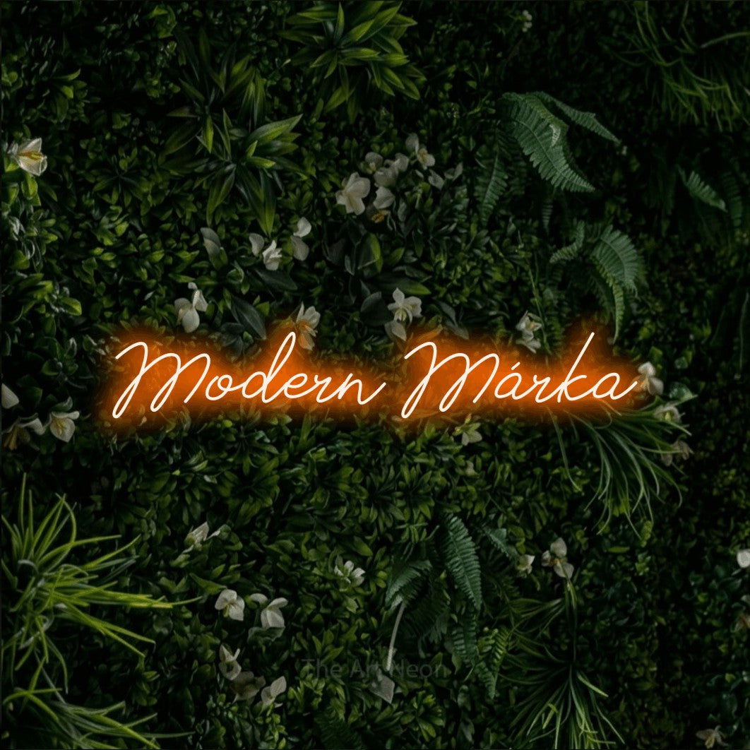 LED neon sign reading “Modern Márka”, arranged in a single line.