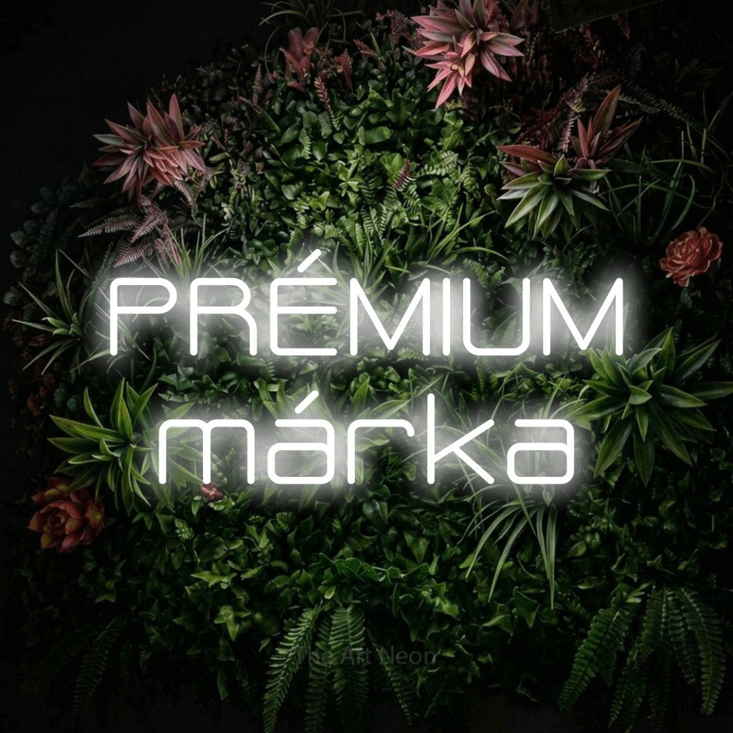 LED neon sign reading “PRÉMIUM márka”, arranged in two lines.
