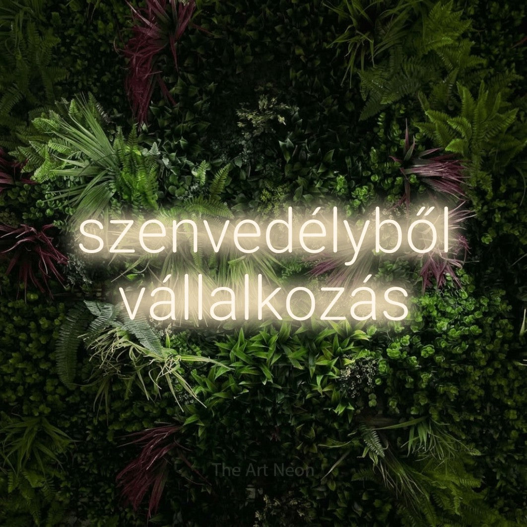 LED neon sign reading “szenvedélyből vállalkozás”, arranged in two lines.