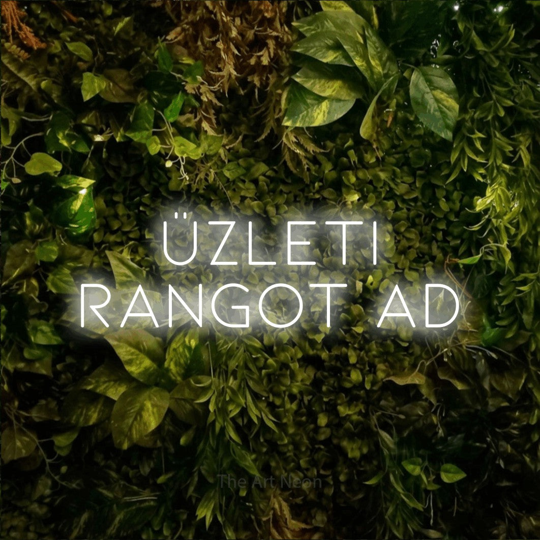 LED neon sign reading “ÜZLETI rangot ad”, arranged in two lines.