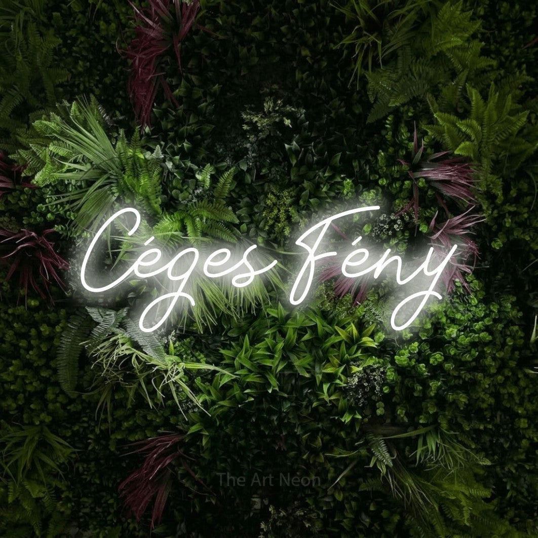 LED neon sign reading “Céges Fény”, arranged in a single line.