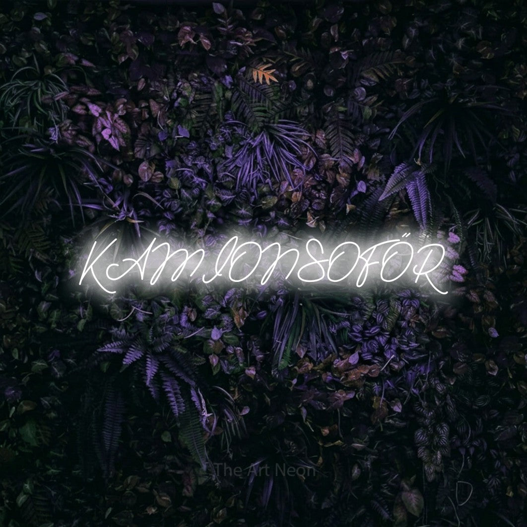 LED neon sign reading “KAMIONSOFŐR”, arranged in a single line.
