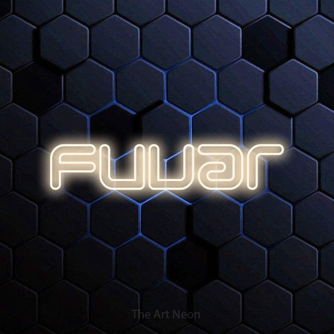 LED neon sign reading “fuvar”, arranged in a single line.