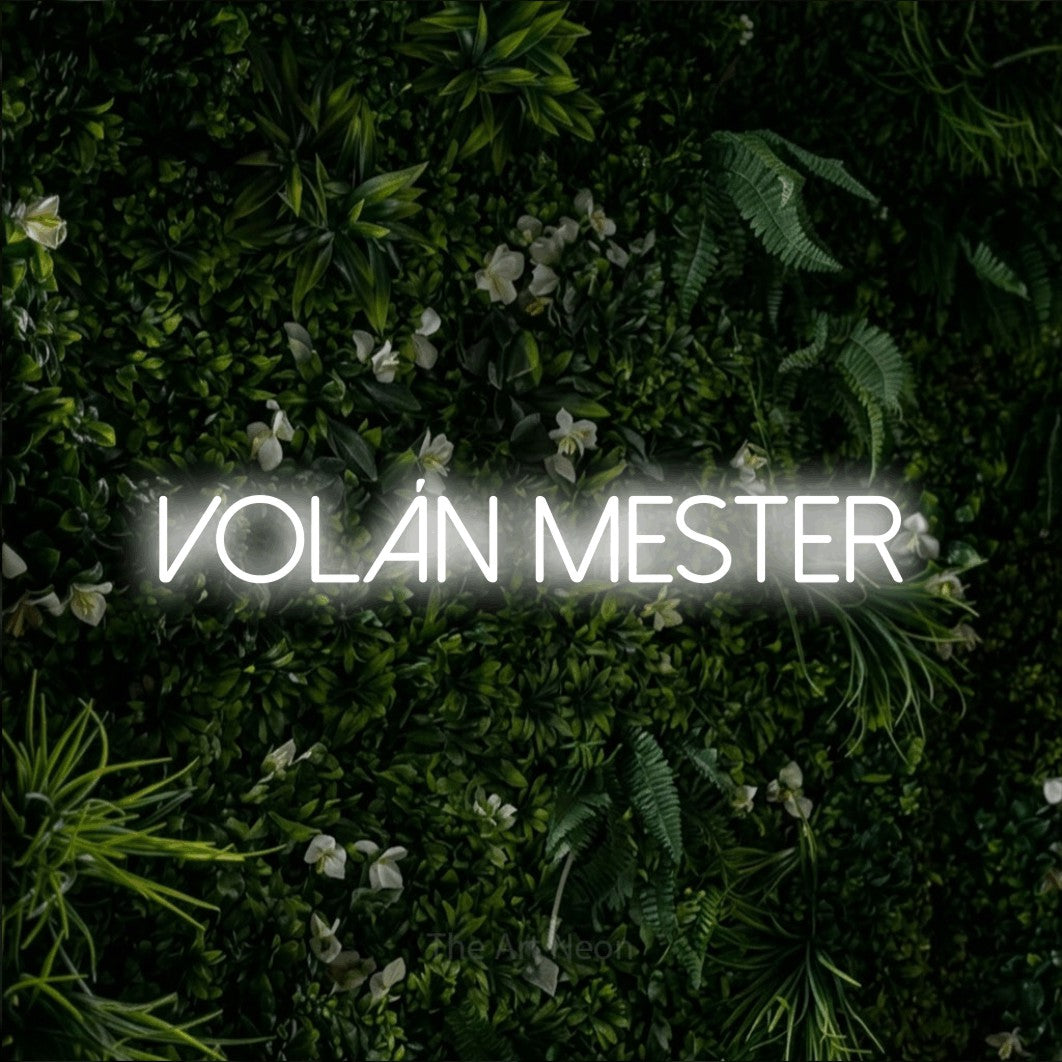 LED neon sign reading “Volán Mester”, arranged in a single line.
