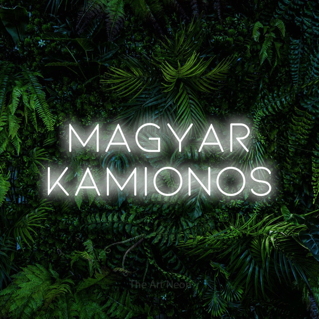LED neon sign reading “Magyar Kamionos”, arranged in two lines.