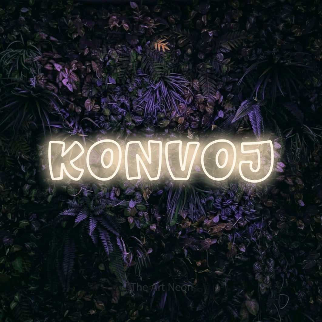 LED neon sign reading “Konvoj”, arranged in a single line.