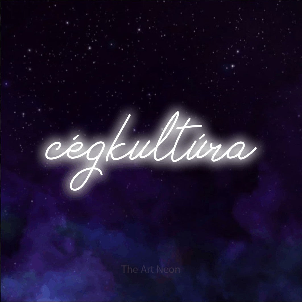 LED neon sign reading “cégkultúra”, arranged in a single line.