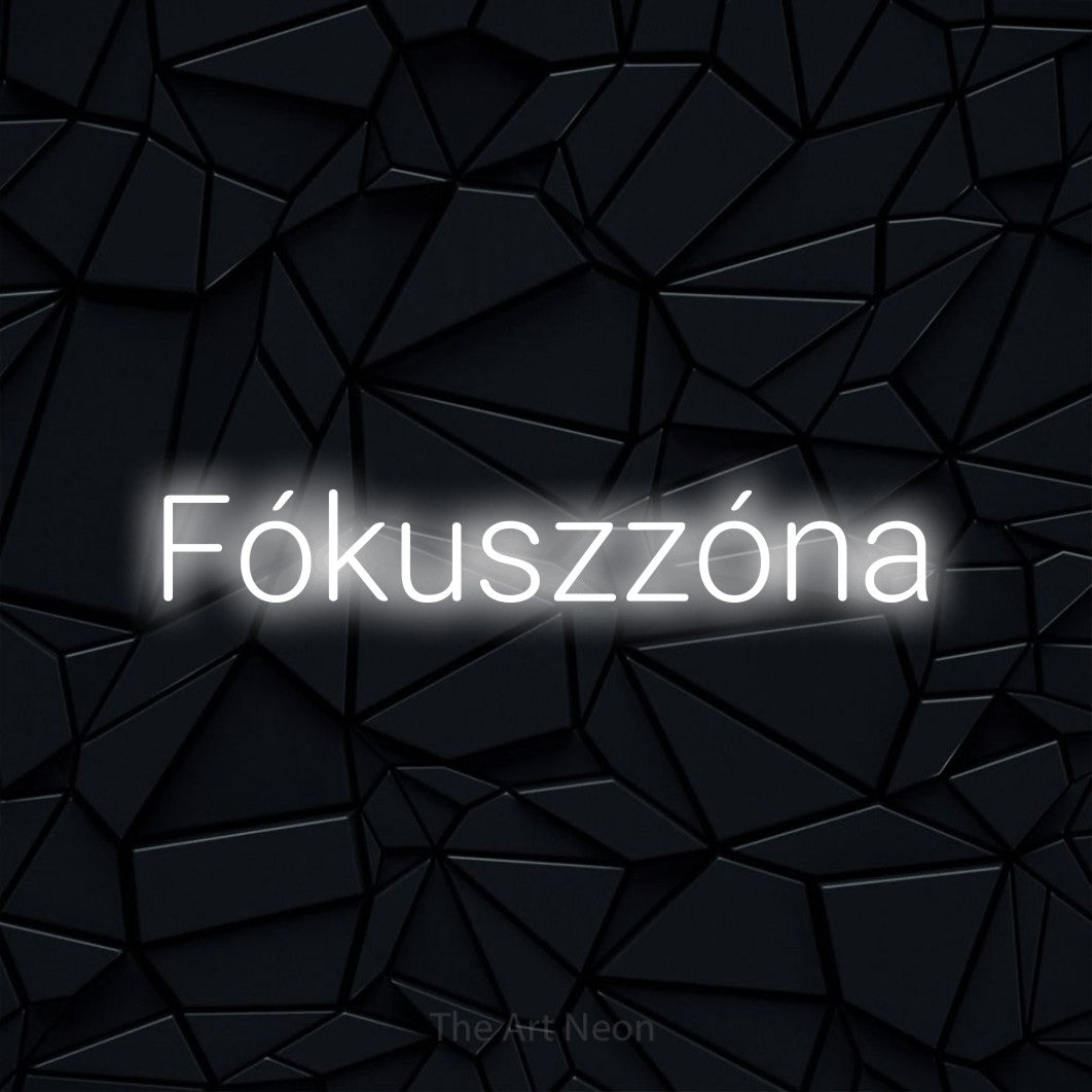 LED neon sign reading “Fókuszzóna”, arranged in a single line.