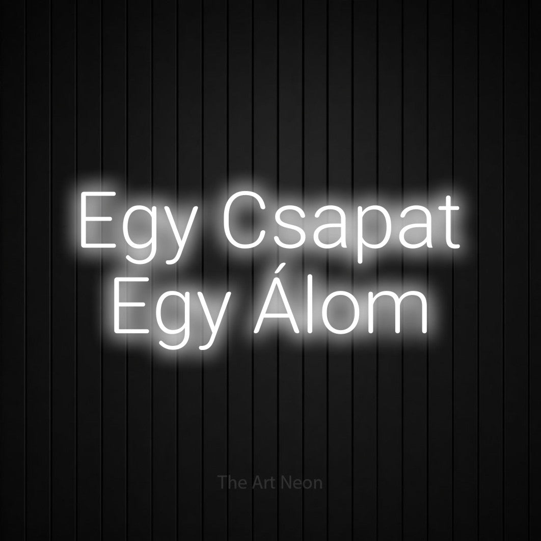 LED neon sign reading “Egy Csapat Egy Álom”, arranged in two lines.