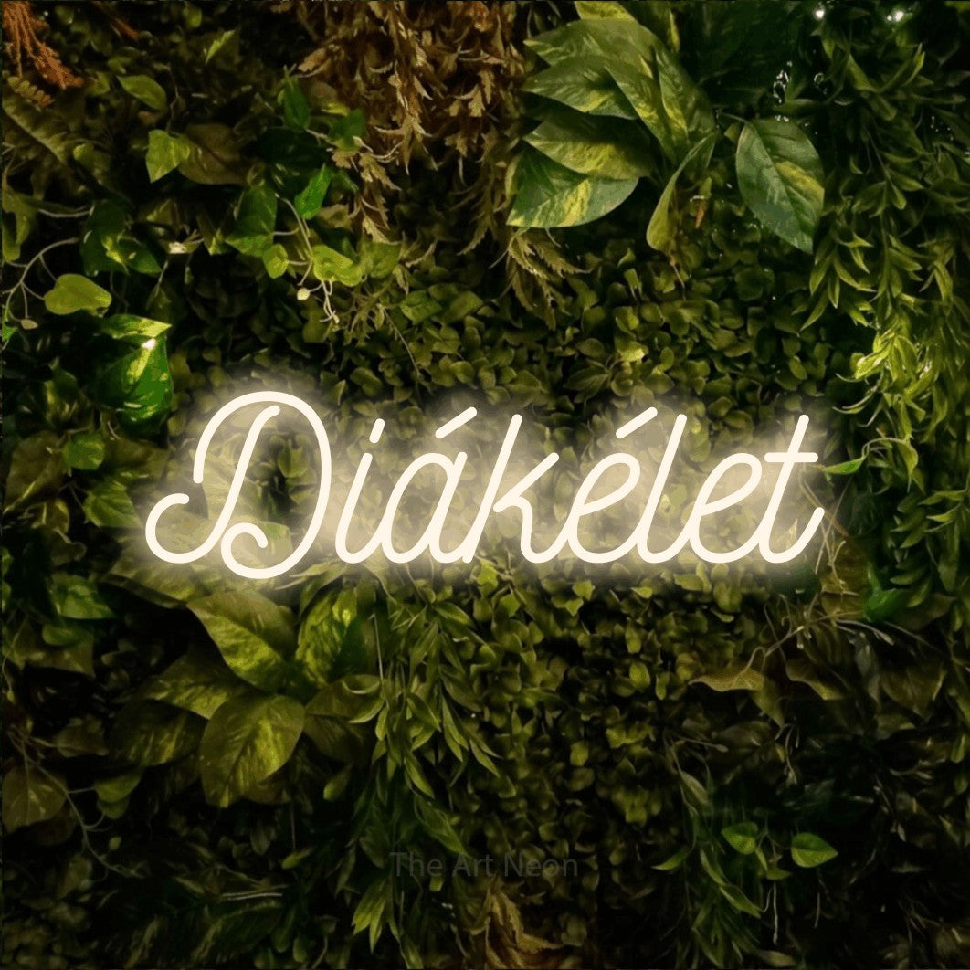 LED neon sign reading “Diákélet”, arranged in a single line.