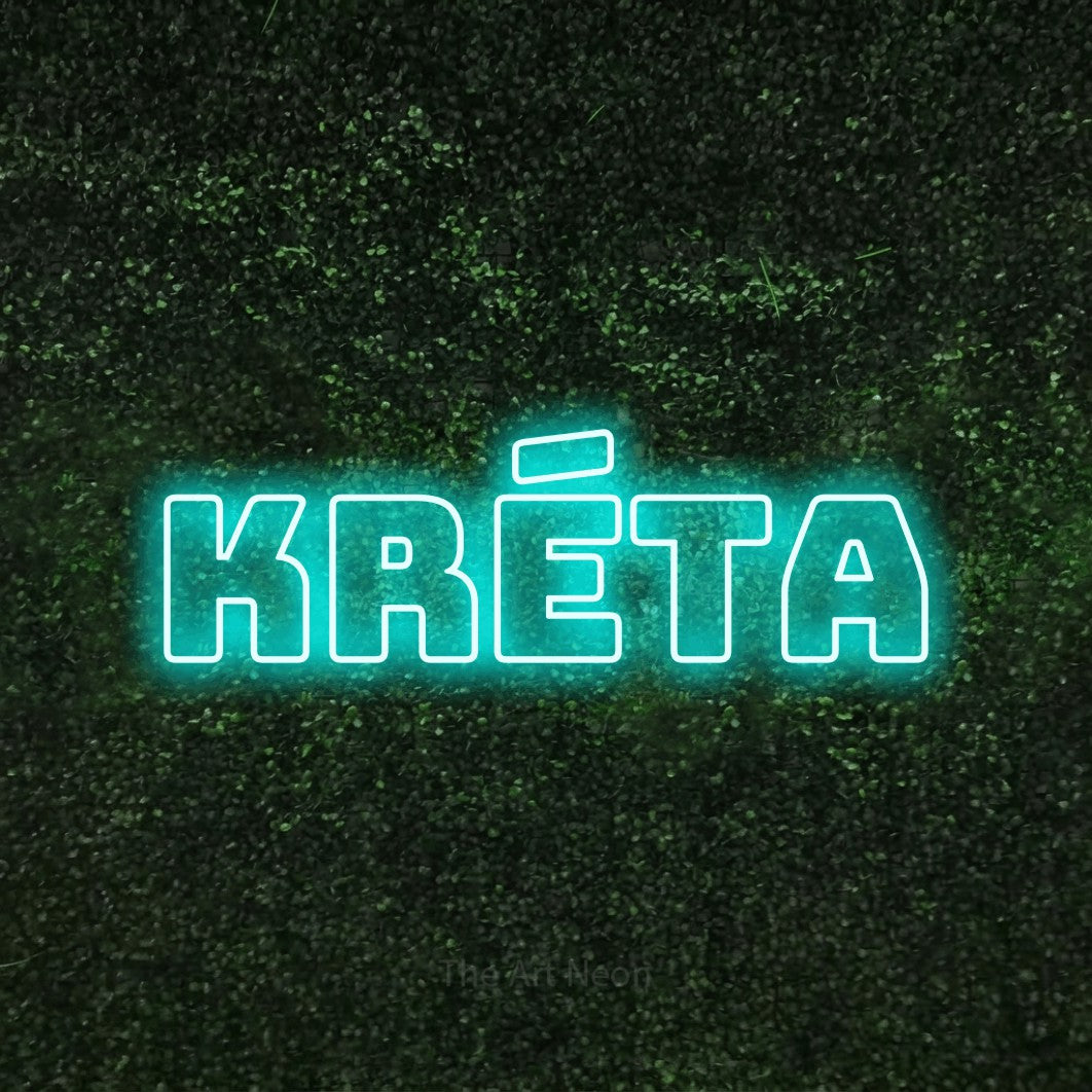 LED neon sign reading “Kréta”, arranged in a single line.