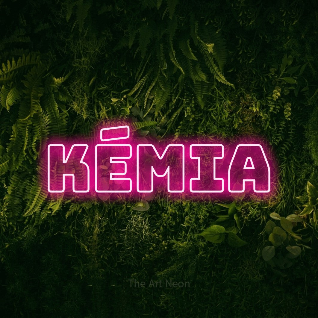 LED neon sign reading “KÉMIA”, arranged in a single line.