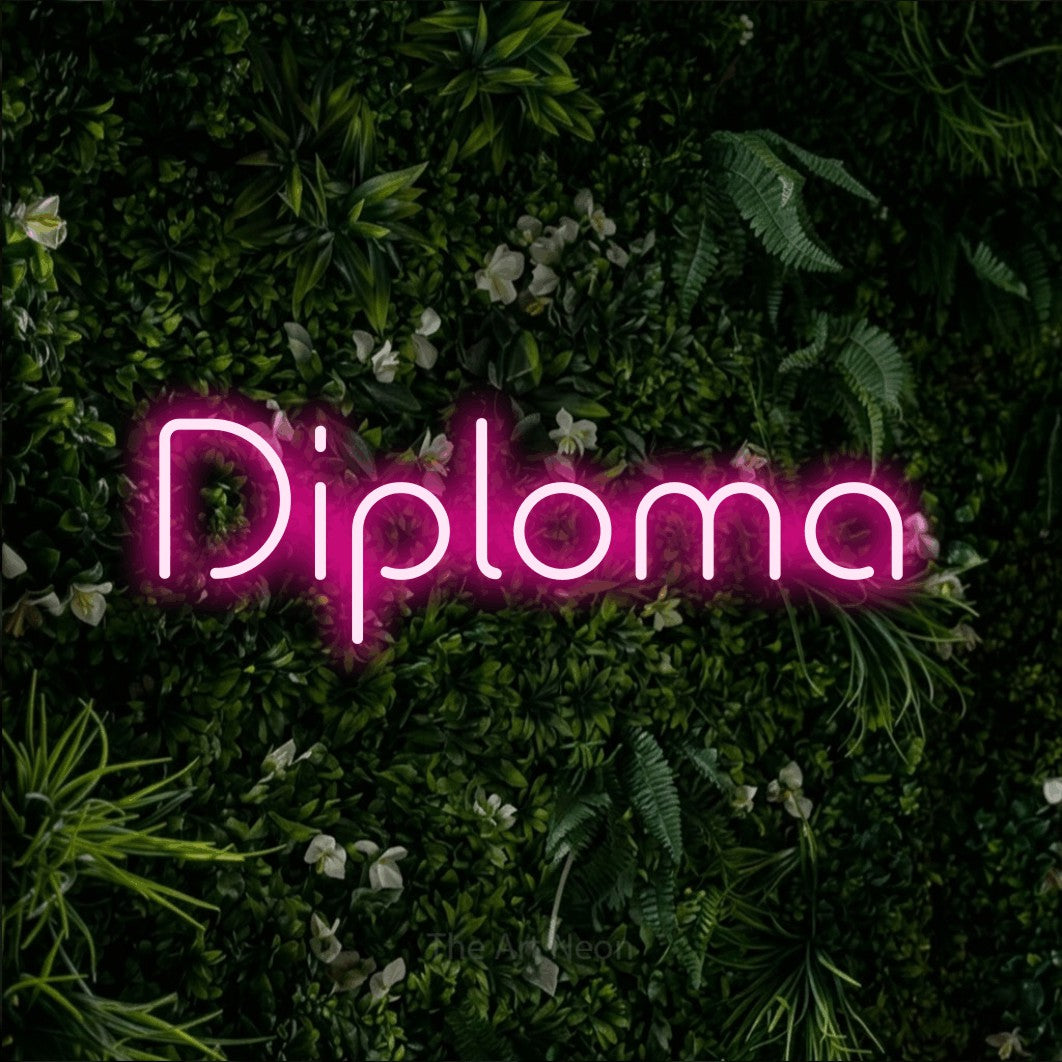 LED neon sign reading “Diploma”, arranged in a single line.