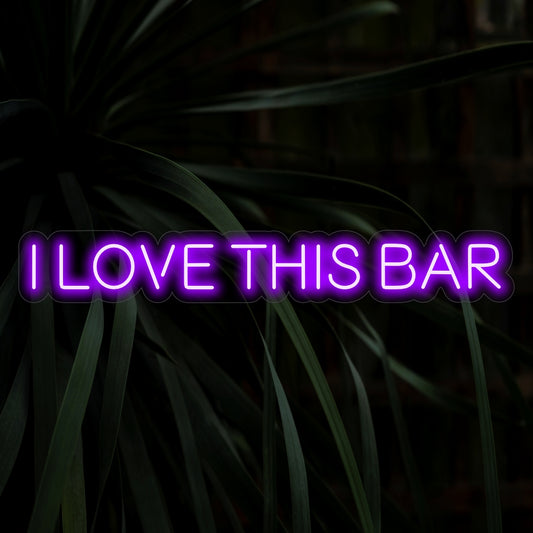 "I Love This Bar Neon Sign" - A lively and inviting addition to bars, featuring the declaration of love for the bar atmosphere, creating a vibrant and energetic ambiance.