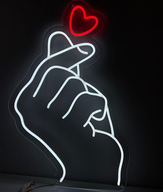 Fingerhjerte neonskilt
