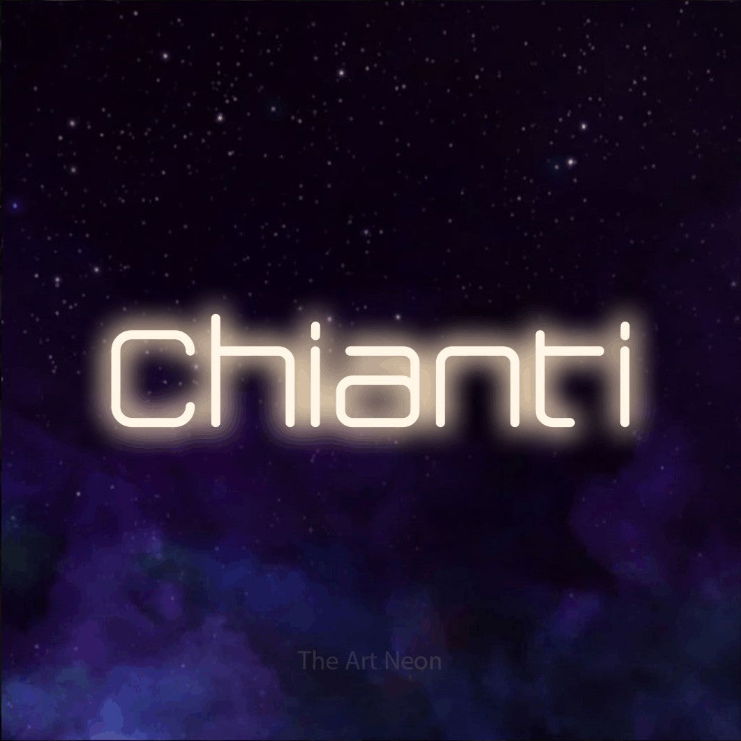 LED neon sign reading “Chianti”, arranged in a single line.