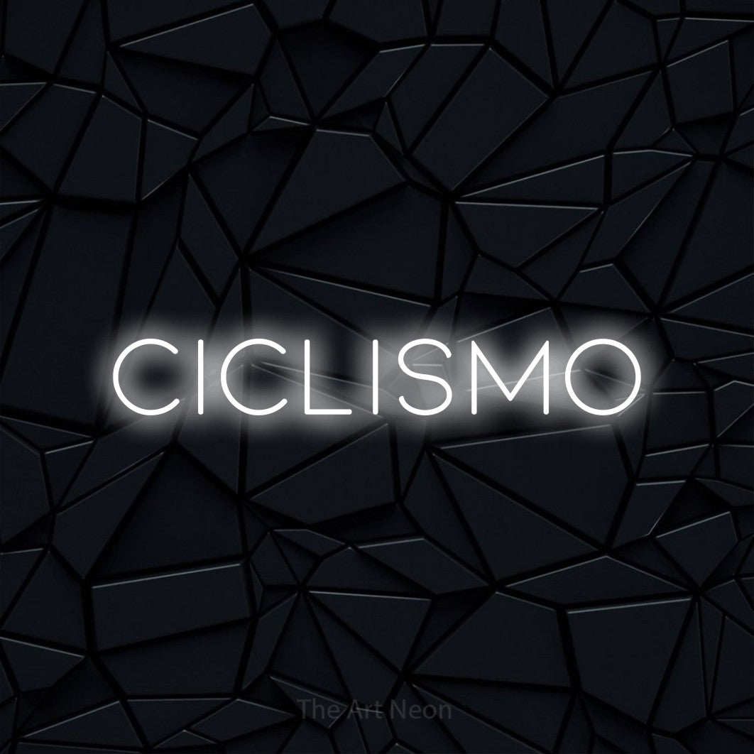 LED neon sign reading “CICLISMO”, arranged in a single line.