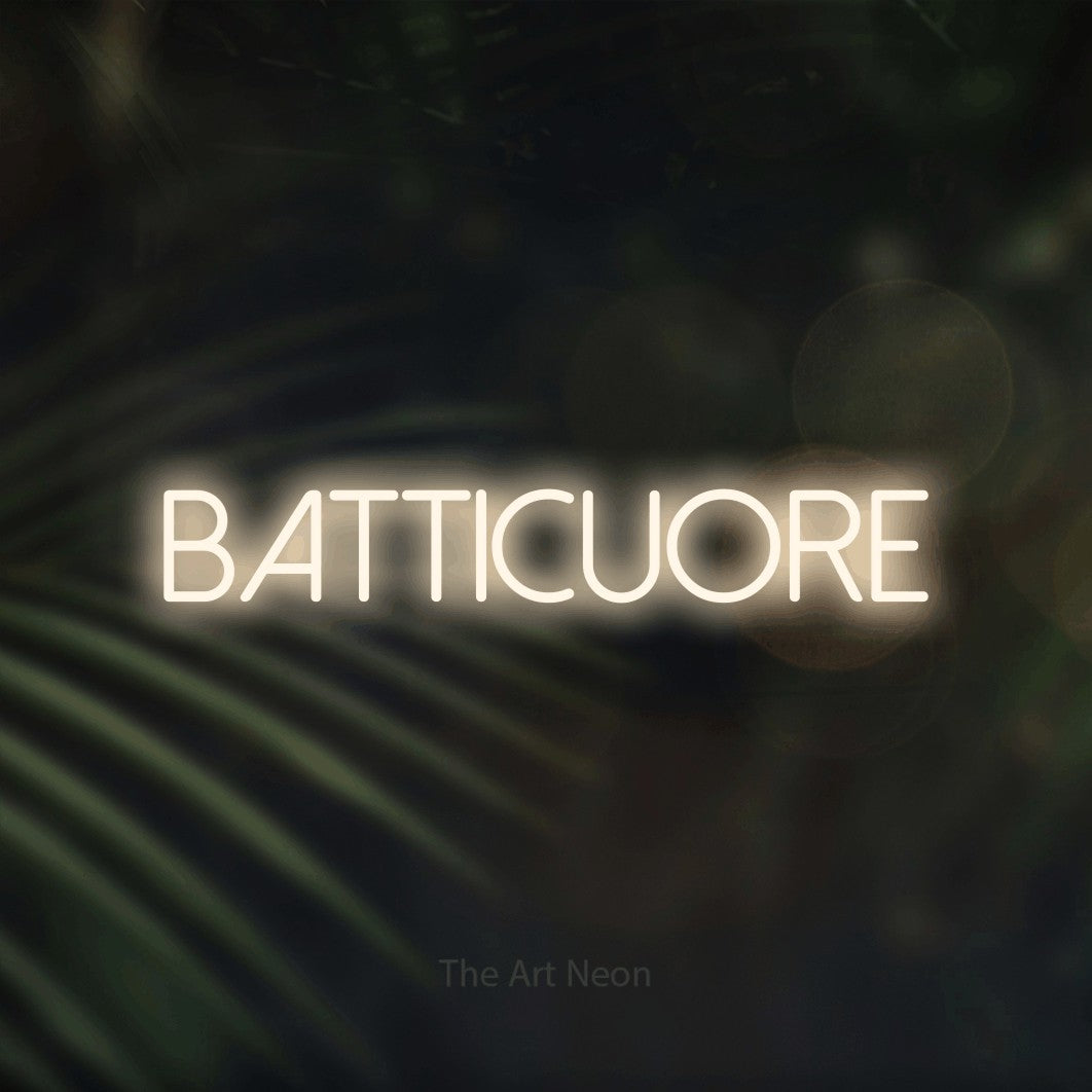 LED neon sign reading “BATTICUORE”, arranged in a single line.