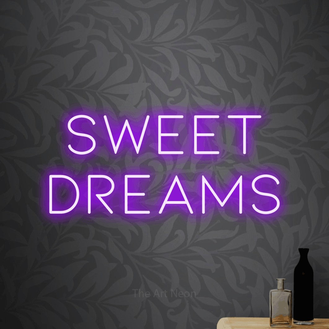 LED neon sign reading “Sweet Dreams”, arranged in 2 lines.