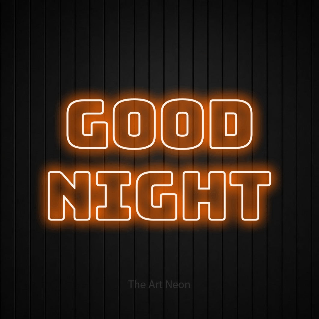 LED neon sign reading “GOOD NIGHT”, arranged in 2 lines.