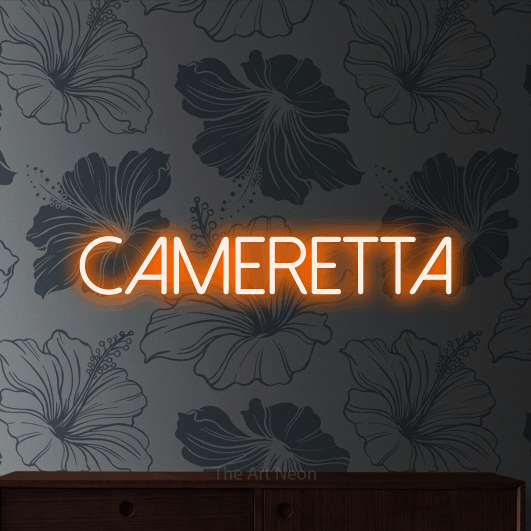 LED neon sign reading “CAMERETTA”, arranged in a single line.