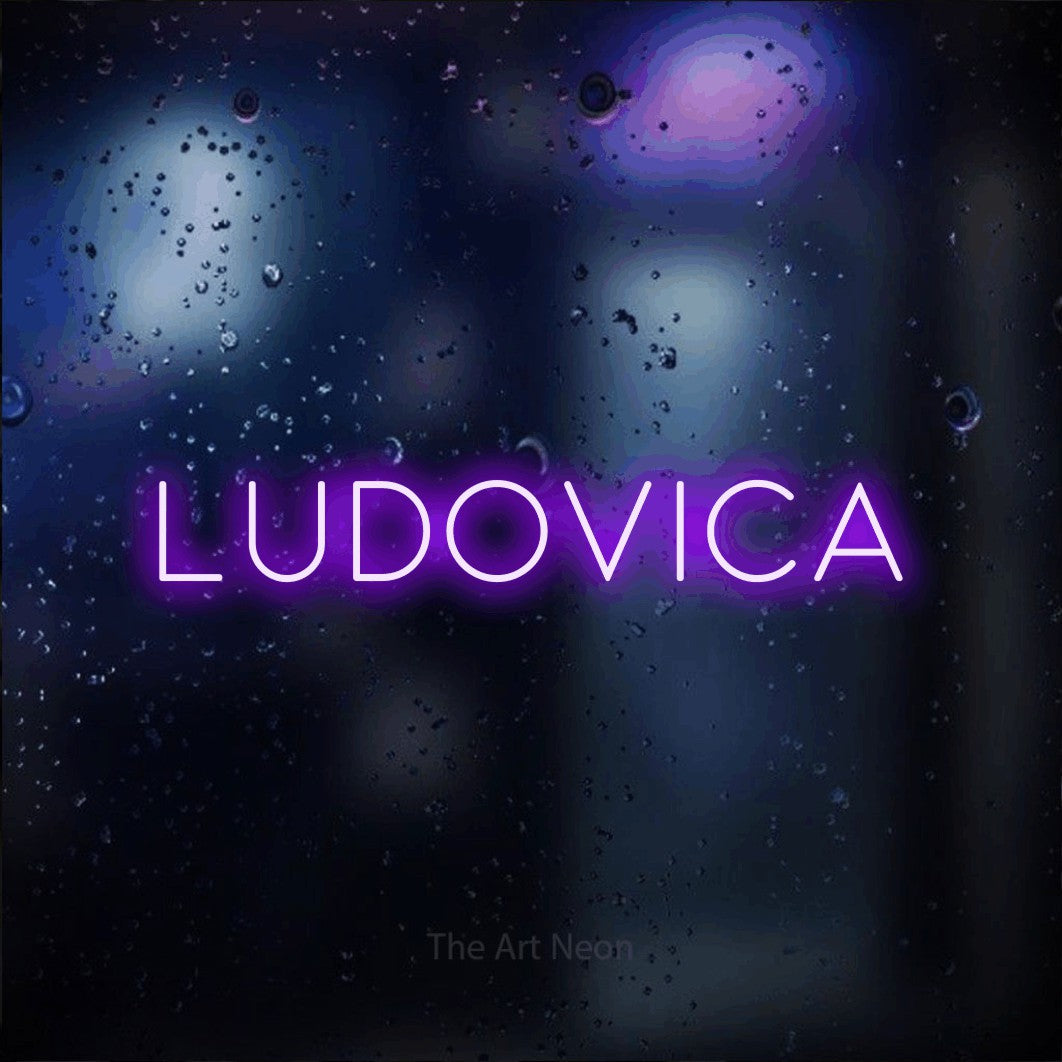 LED neon sign reading “Ludovica”, arranged in a single line.