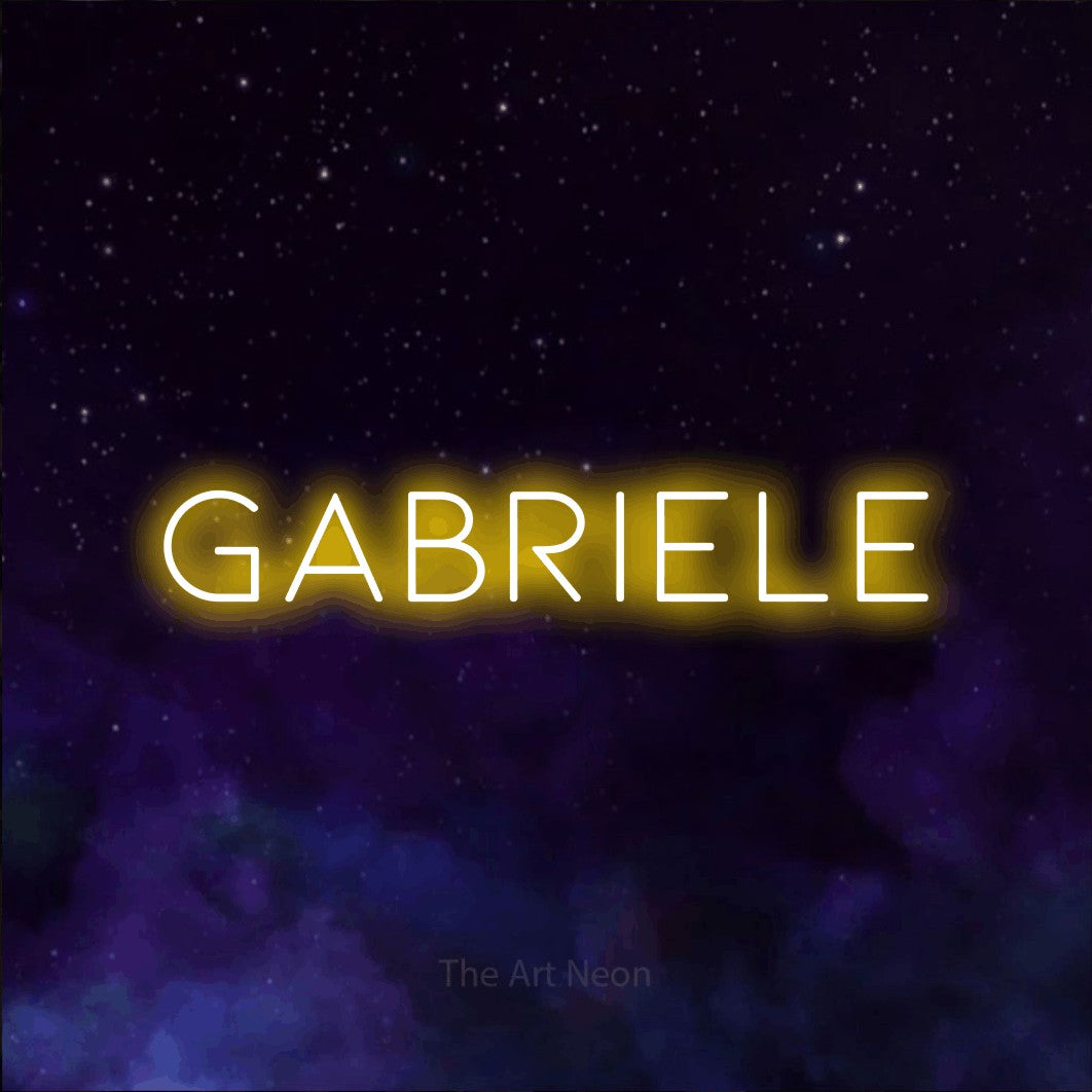 LED neon sign reading “Gabriele”, arranged in a single line.