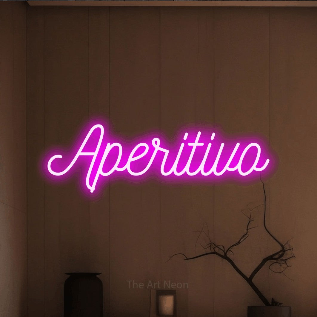 LED neon sign reading “Aperitivo”, arranged in a single line.