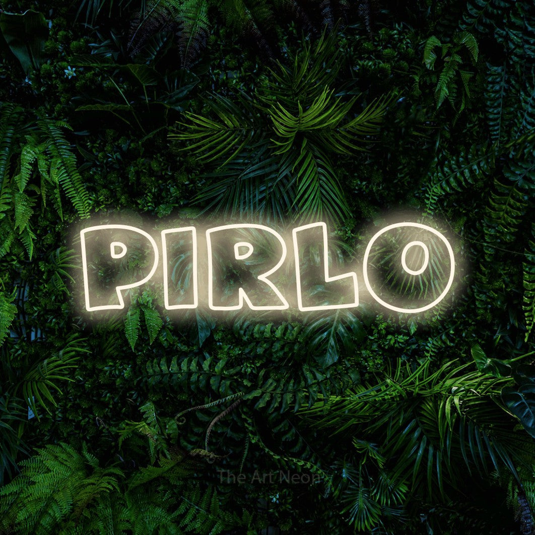 LED neon sign reading “PIRLO”, arranged in a single line.