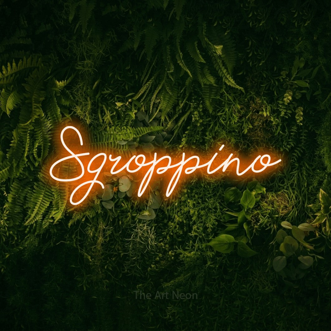 LED neon sign reading “Sgroppino”, arranged in a single line.