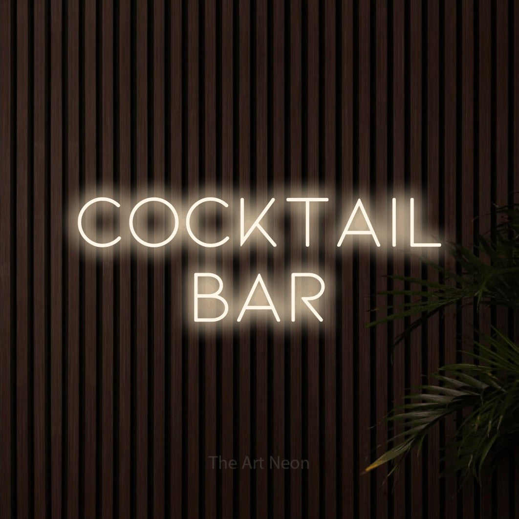LED neon sign reading “COCKTAIL bar”, arranged in 2 lines.