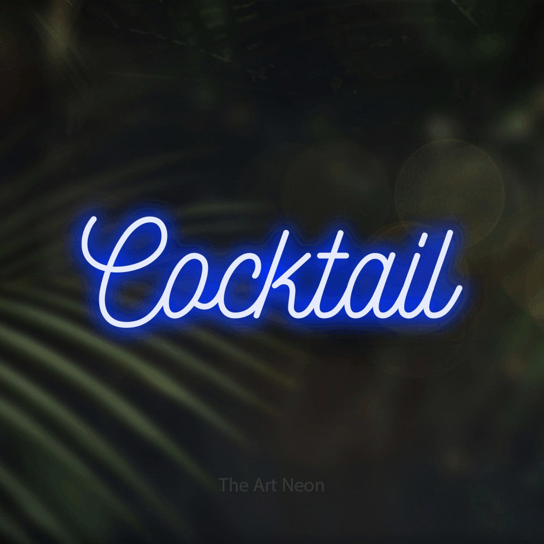 LED neon sign reading “Cocktail”, arranged in a single line.