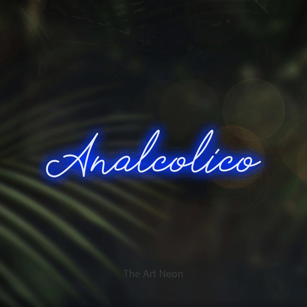 LED neon sign reading “Analcolico”, arranged in a single line.