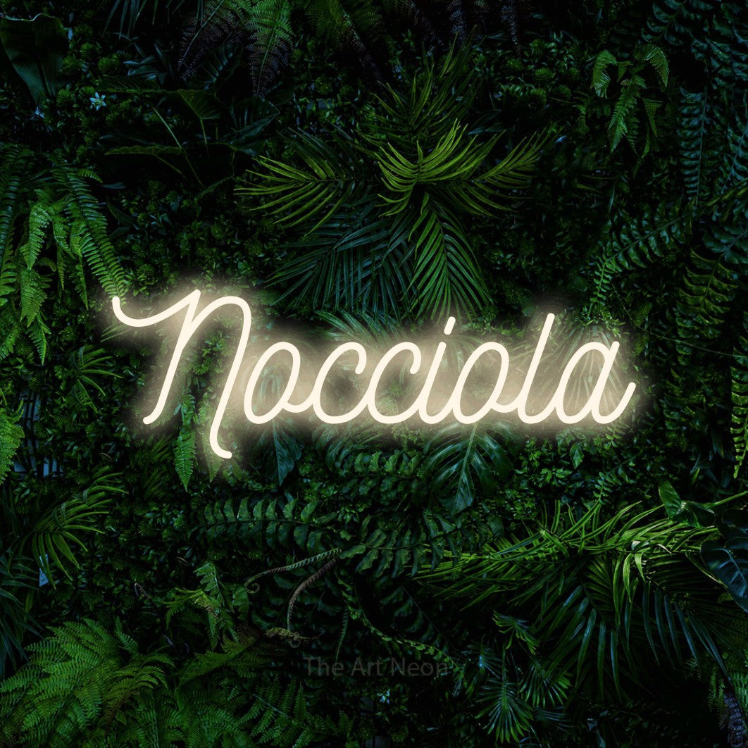 LED neon sign reading “Nocciola”, arranged in a single line.