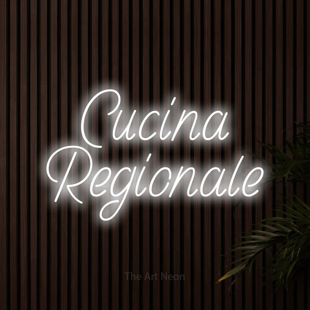 LED neon sign reading “Cucina Regionale”, arranged in 2 lines.