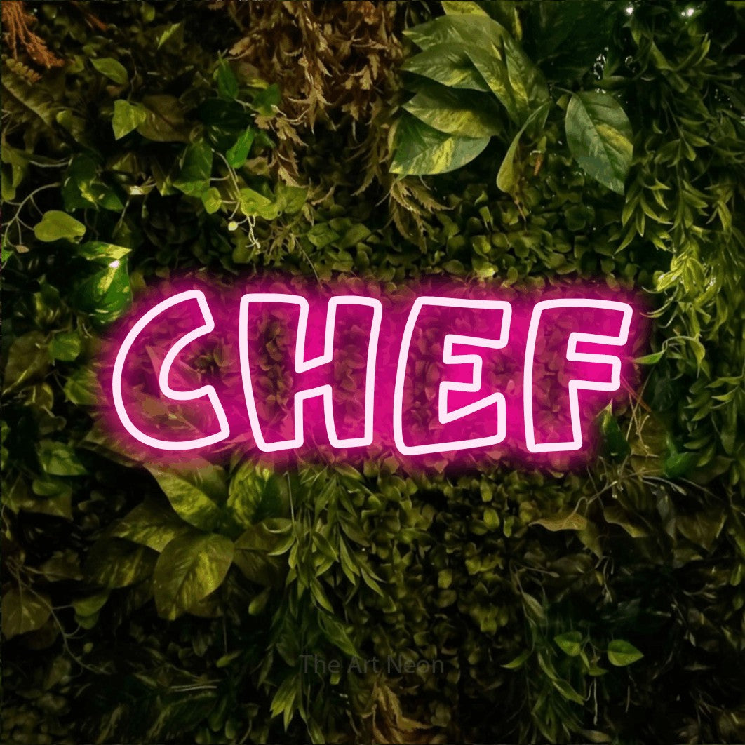 LED neon sign reading “Chef”, arranged in a single line.