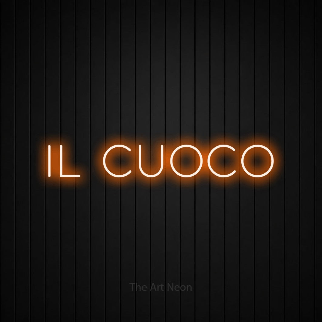 LED neon sign reading “IL CUOCO”, arranged in a single line.