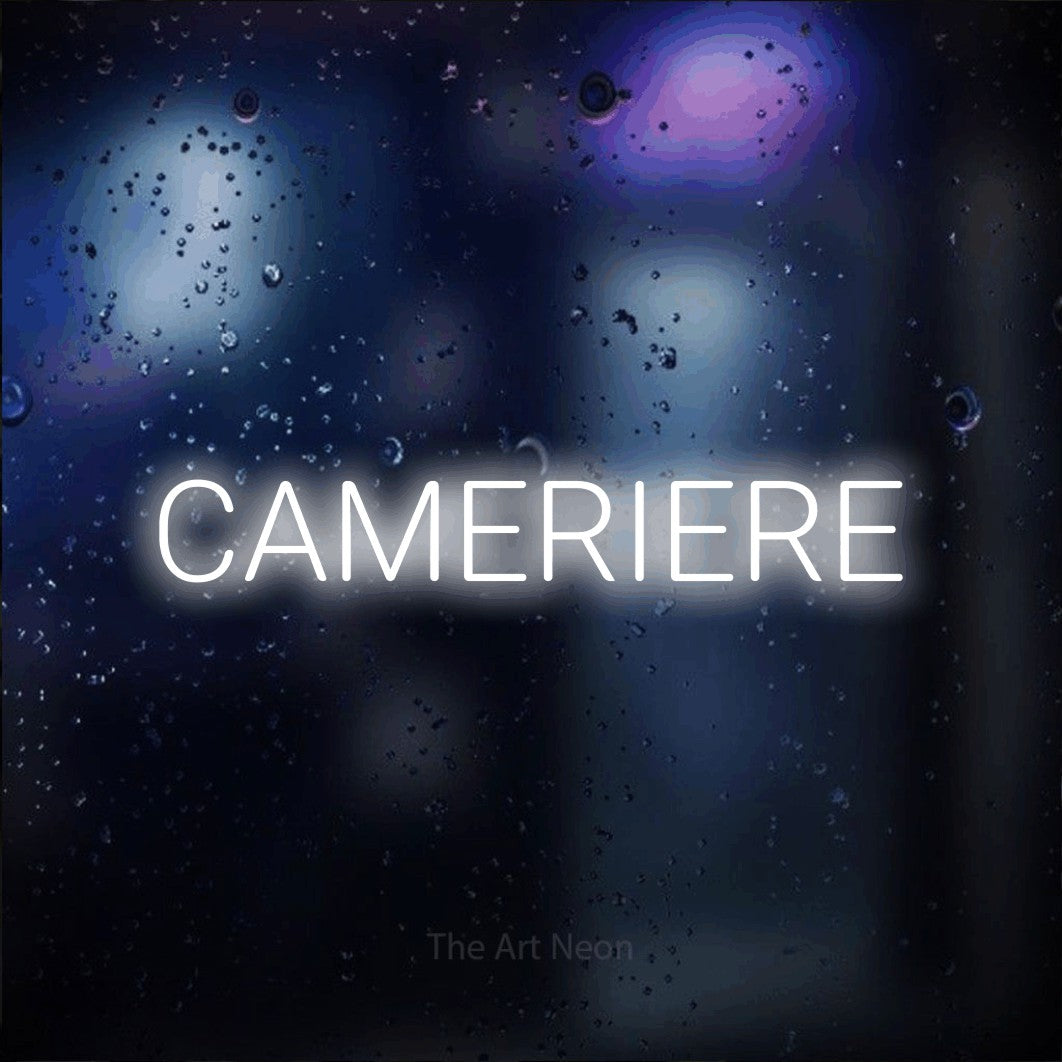 LED neon sign reading “CAMERIERE”, arranged in a single line.