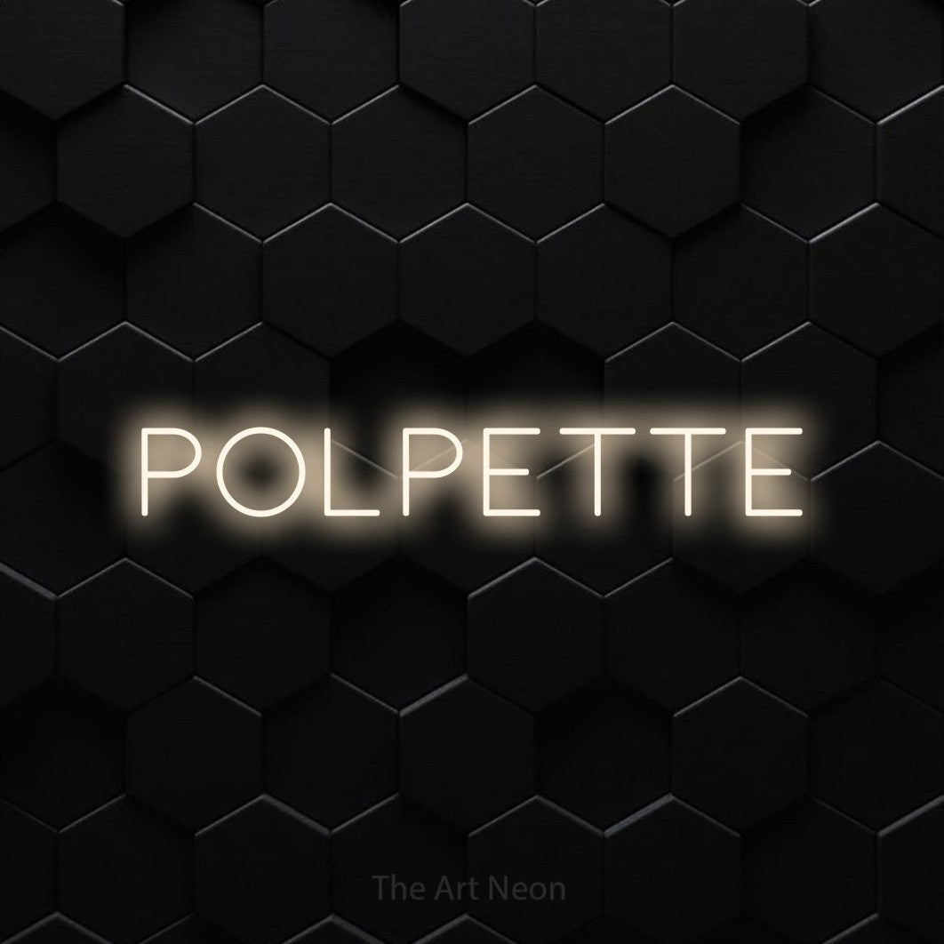 LED neon sign reading “polpette”, arranged in a single line.