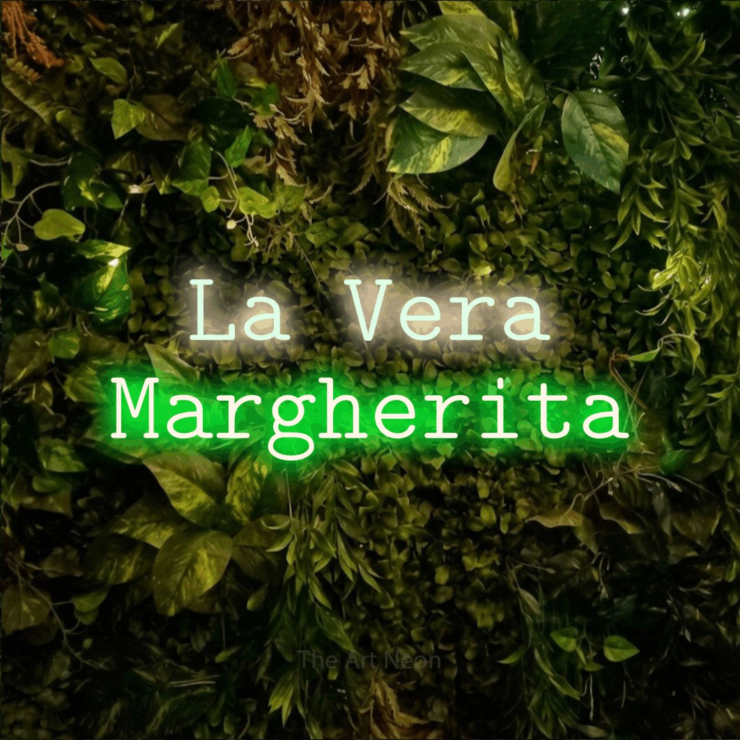LED neon sign reading “La Vera Margherita”, arranged in 2 lines.