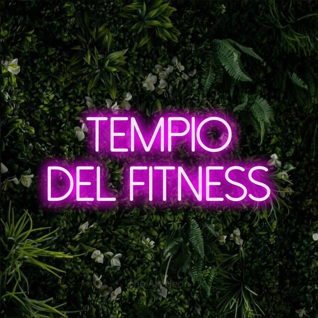 LED neon sign reading “tempio del FITNESS”, arranged in 2 lines.