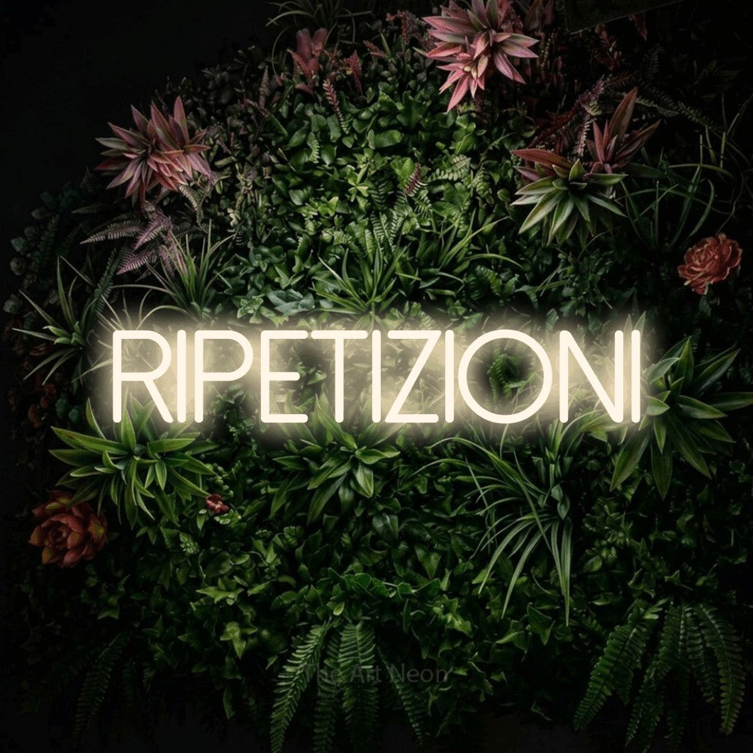 LED neon sign reading “RIPETIZIONI”, arranged in a single line.
