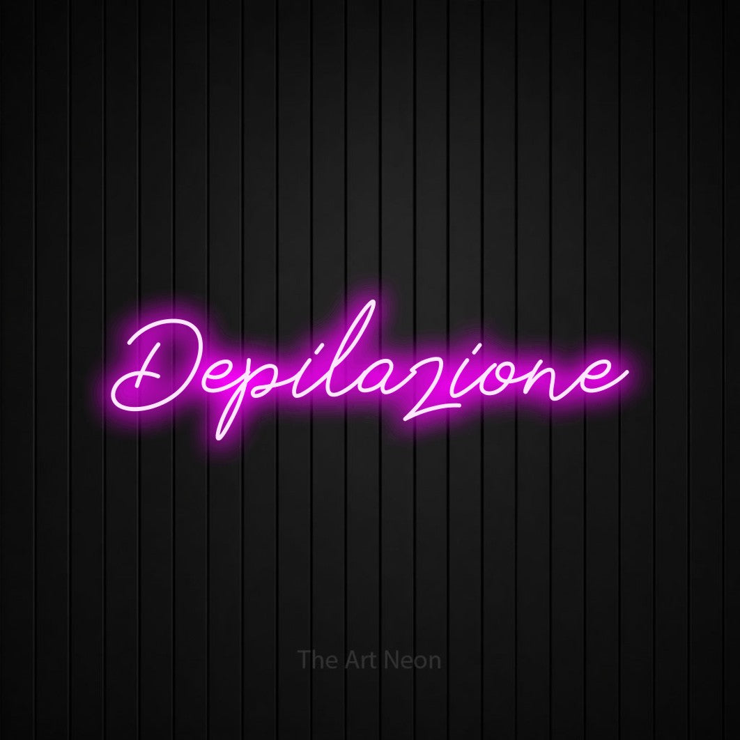 LED neon sign reading “Depilazione”, arranged in a single line.