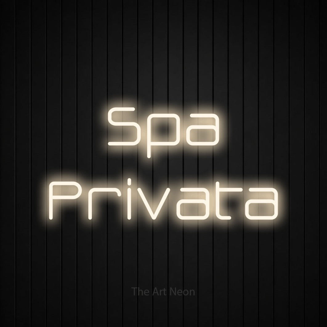 LED neon sign reading “Spa Privata”, arranged in 2 lines.